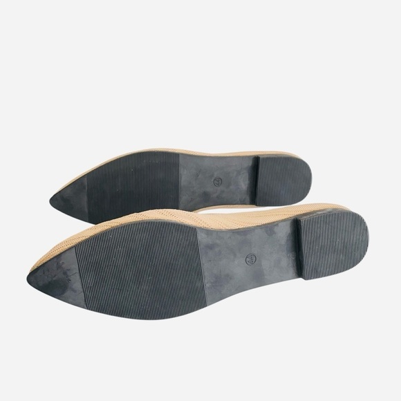 Casual Pointed Toe Fly Woven Striped Shallow Mouth Flat Bottom Khaki Sz 9.5 - Picture 8 of 11